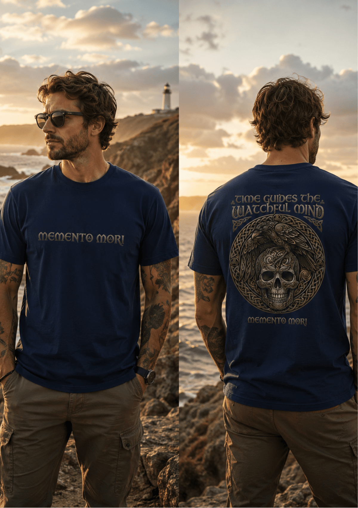 Memento Mori signature t-shirt front and back design