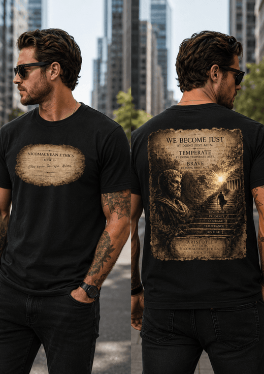 Nicomachean Ethics Signature T-Shirt | Aristotle Virtue Philosophy Graphic Tee - Hilt and Stone