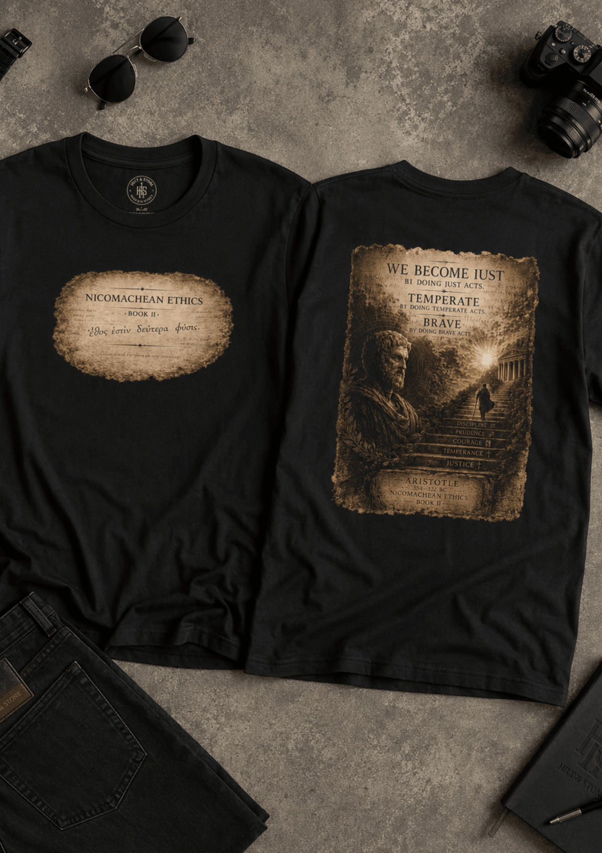 Nicomachean Ethics Signature T-Shirt | Aristotle Virtue Philosophy Graphic Tee - Hilt and Stone
