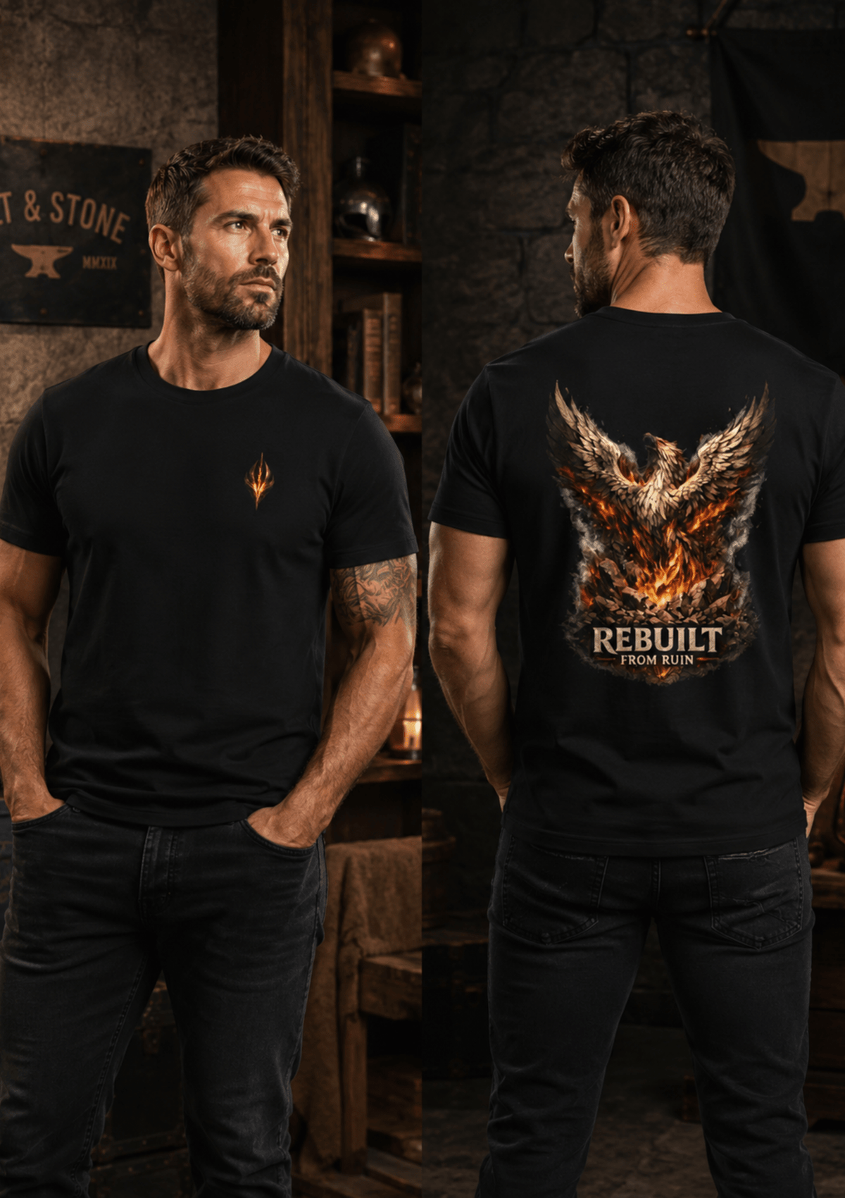 Rebuilt From Ruin Signature T-Shirt | Phoenix of Renewal - Hilt and Stone