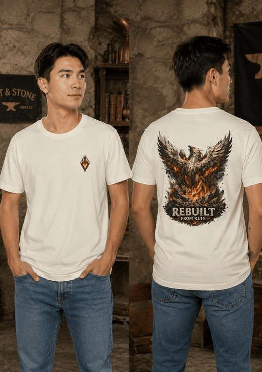 Rebuilt From Ruin Signature T-Shirt | Phoenix of Renewal - Hilt and Stone