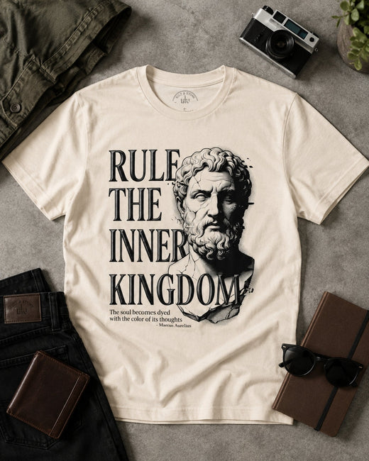 Rule the Inner Kingdom Graphic Tee — Stoic Bust Vintage Typography T‑Shirt - Hilt and Stone