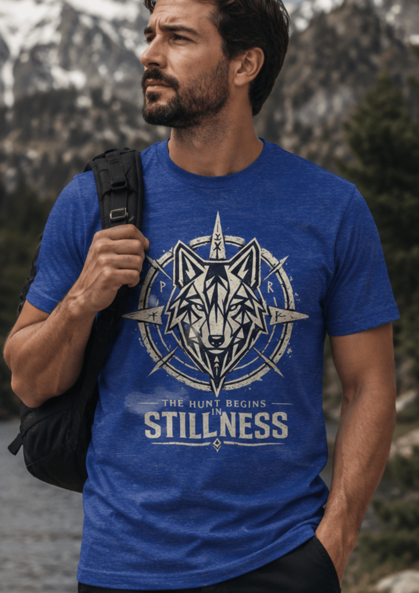 Stillness Wolf T-Shirt — 'The Hunt Begins' Graphic Tee - Hilt and Stone