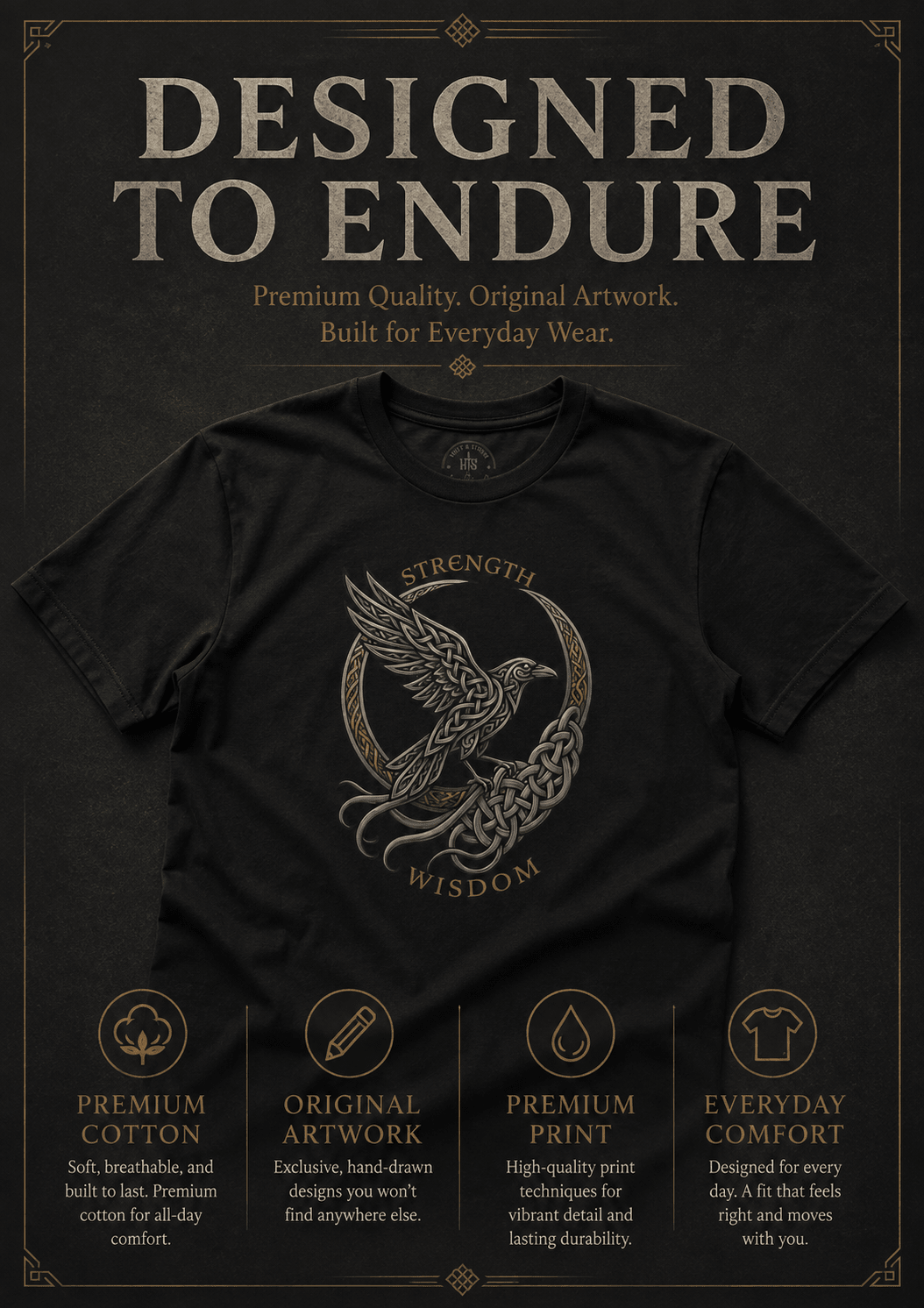 Strength & Wisdom Raven Graphic T-Shirt - Hilt and Stone