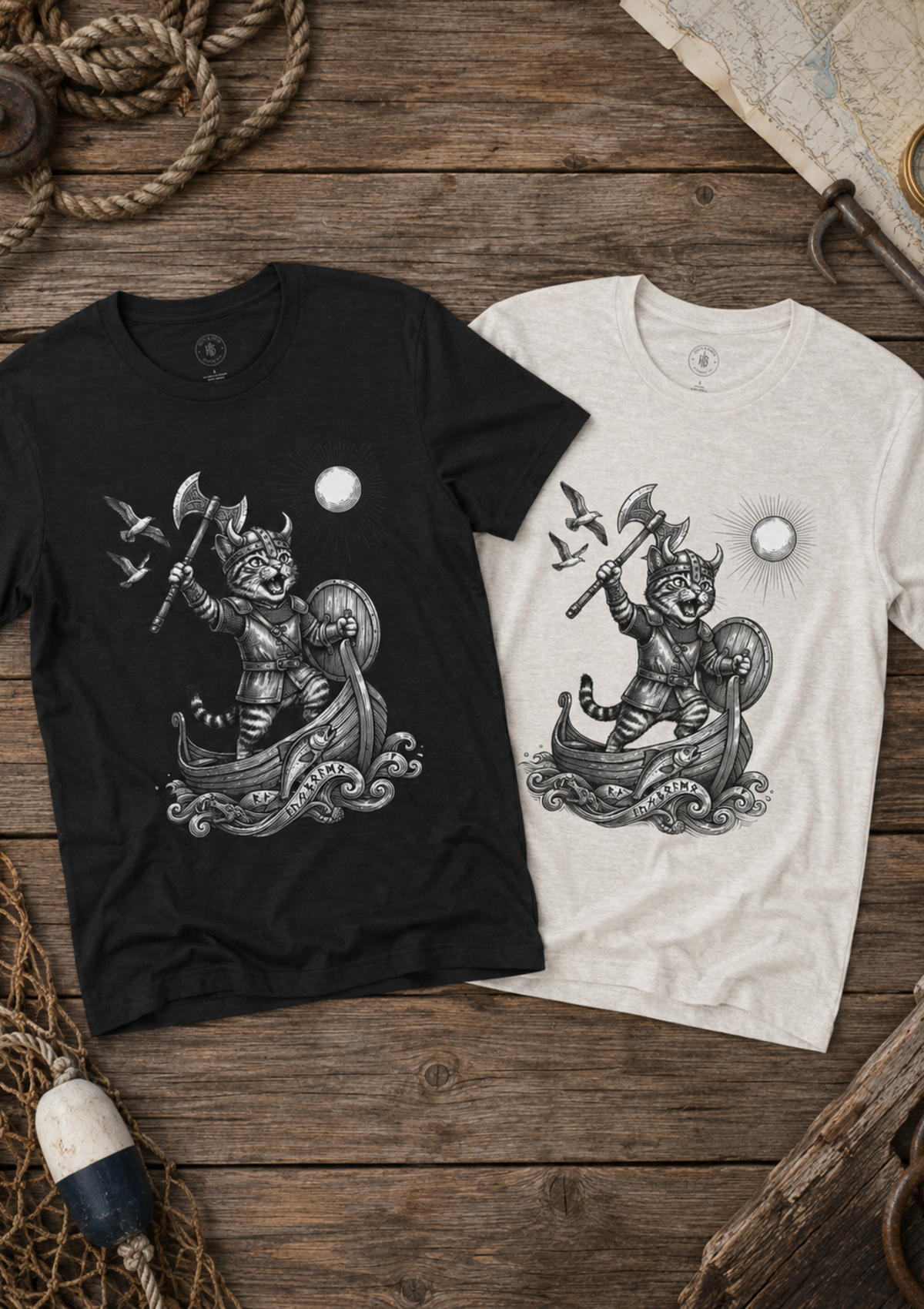 Viking Warrior Cat Graphic T-Shirt – Norse Adventure Statement Shirt - Hilt and Stone