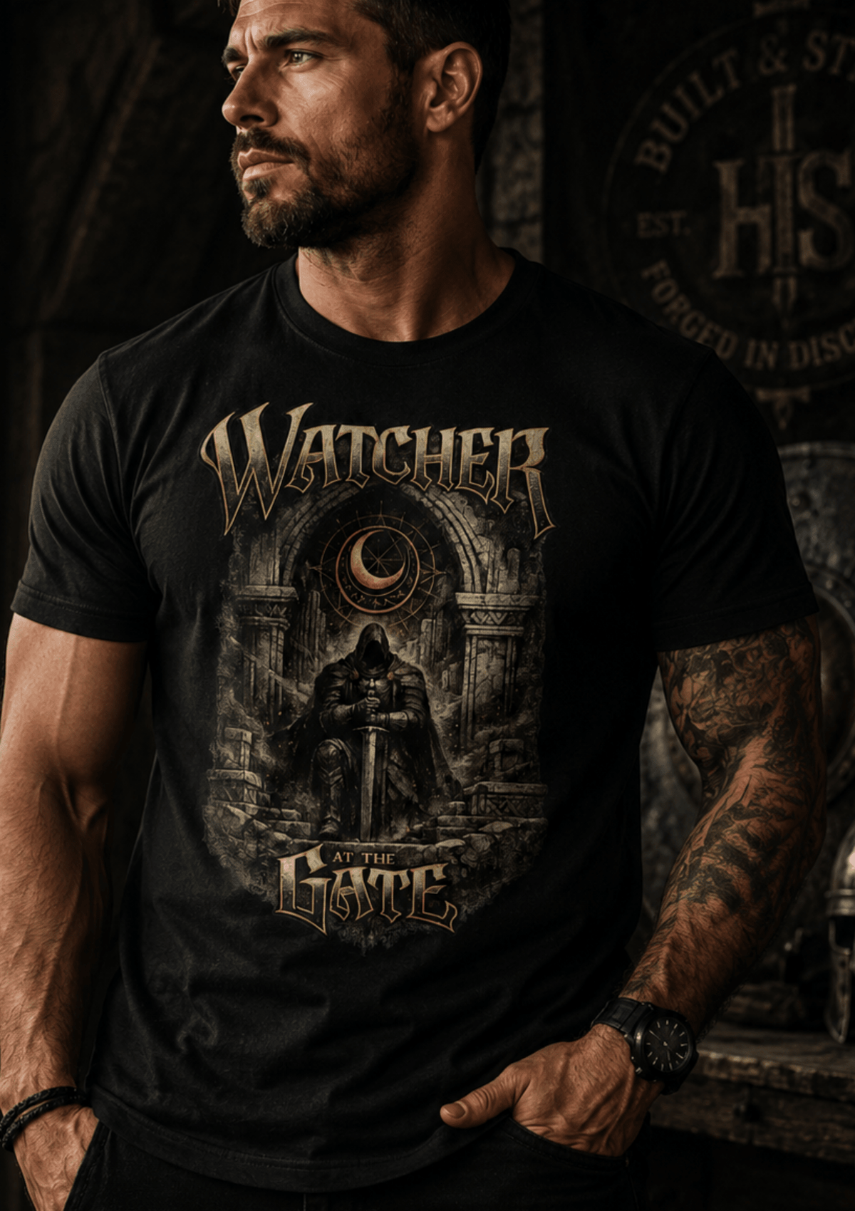 Watcher At The Gate Of Chaos Crewneck T-Shirt - Hilt and Stone