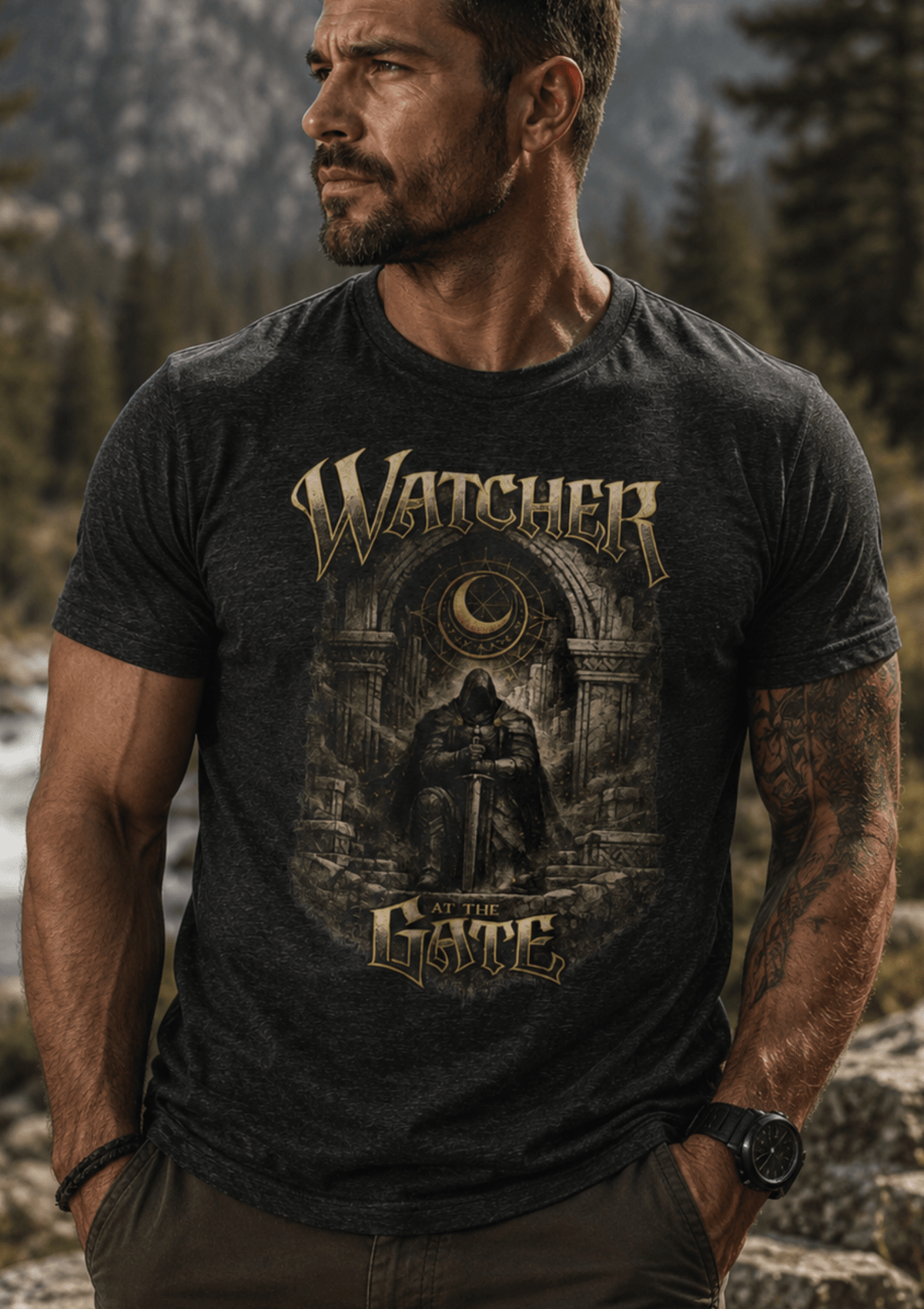 Watcher At The Gate Of Chaos Crewneck T-Shirt - Hilt and Stone