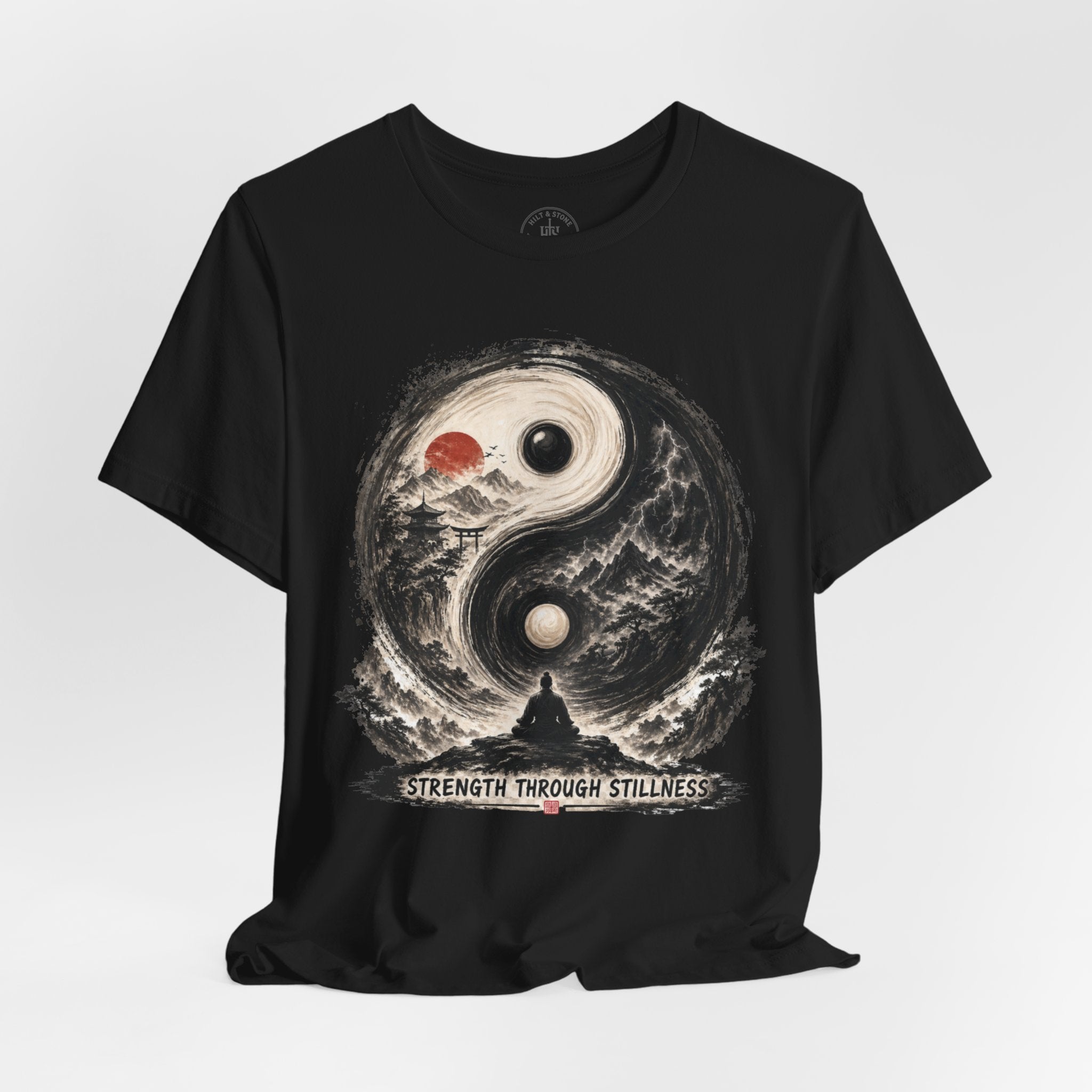 Yin Yang Zen T-Shirt — "Strength Through Stillness" Graphic Tee - Hilt and Stone