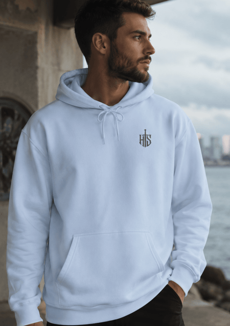 Hilt and Stone core hoodie front view shield emblem graphic
