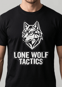 Load image into Gallery viewer, Lone Wolf Tactics Tee — Geometric Wolf Logo Graphic T-Shirt - Hilt and Stone