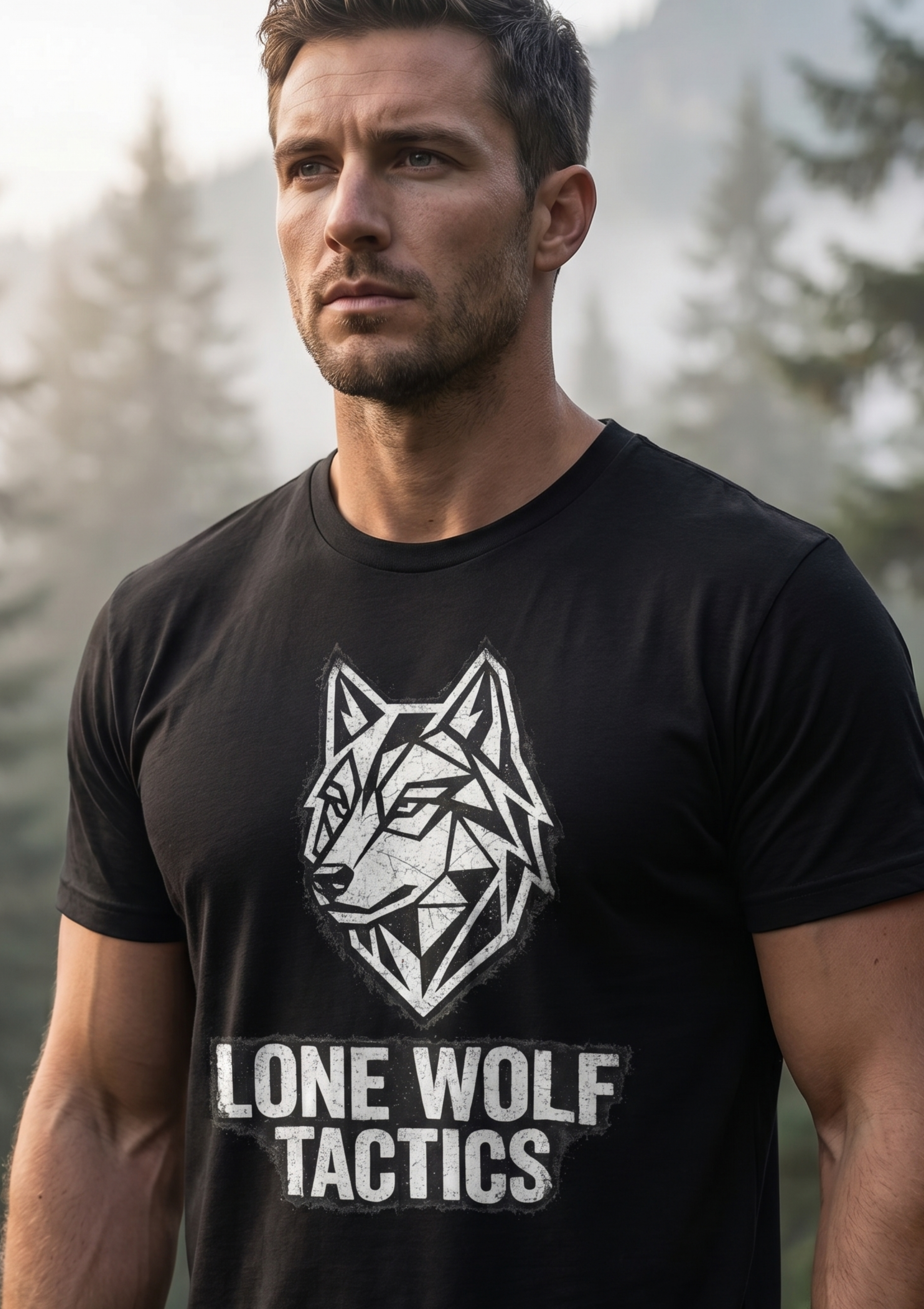 Lone Wolf Tactics Tee — Geometric Wolf Logo Graphic T-Shirt - Hilt and Stone