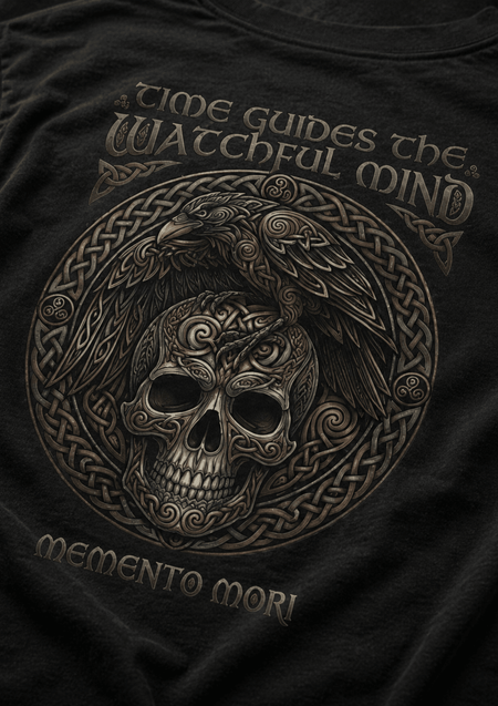 Memento Mori signature t-shirt flat lay product photo