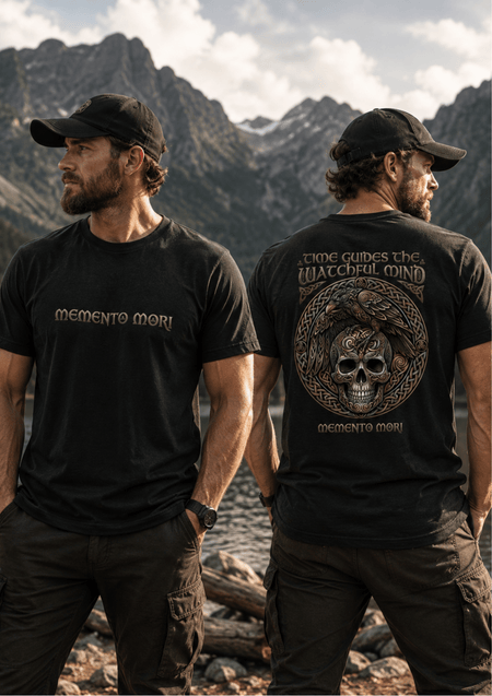 Memento Mori signature shirt lifestyle photo outdoor setting