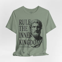Load image into Gallery viewer, Rule the Inner Kingdom Graphic Tee — Stoic Bust Vintage Typography T‑Shirt - Hilt and Stone