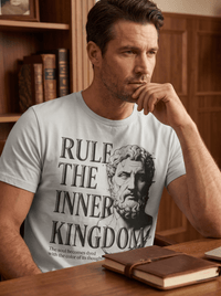 Load image into Gallery viewer, Rule the Inner Kingdom Graphic Tee — Stoic Bust Vintage Typography T‑Shirt - Hilt and Stone