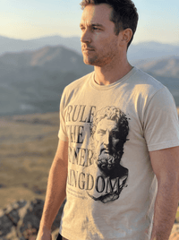 Load image into Gallery viewer, Rule the Inner Kingdom Graphic Tee — Stoic Bust Vintage Typography T‑Shirt - Hilt and Stone
