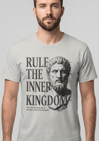 Load image into Gallery viewer, Rule the Inner Kingdom Graphic Tee — Stoic Bust Vintage Typography T‑Shirt - Hilt and Stone