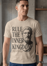 Load image into Gallery viewer, Rule the Inner Kingdom Graphic Tee — Stoic Bust Vintage Typography T‑Shirt - Hilt and Stone
