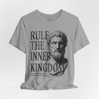 Load image into Gallery viewer, Rule the Inner Kingdom Graphic Tee — Stoic Bust Vintage Typography T‑Shirt - Hilt and Stone