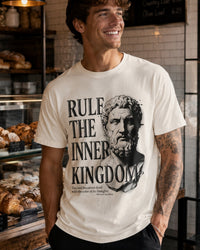 Load image into Gallery viewer, Rule the Inner Kingdom Graphic Tee — Stoic Bust Vintage Typography T‑Shirt - Hilt and Stone