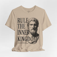 Load image into Gallery viewer, Rule the Inner Kingdom Graphic Tee — Stoic Bust Vintage Typography T‑Shirt - Hilt and Stone