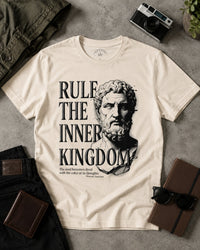 Load image into Gallery viewer, Rule the Inner Kingdom Graphic Tee — Stoic Bust Vintage Typography T‑Shirt - Hilt and Stone