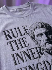 Load image into Gallery viewer, Rule the Inner Kingdom Graphic Tee — Stoic Bust Vintage Typography T‑Shirt - Hilt and Stone