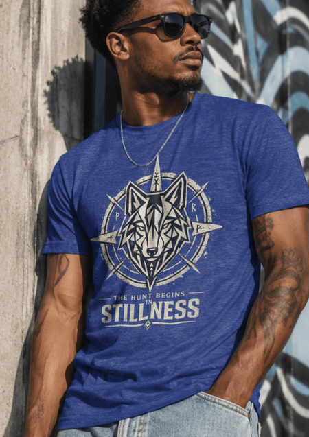 Stillness Wolf T-Shirt — 'The Hunt Begins' Graphic Tee - Hilt and Stone