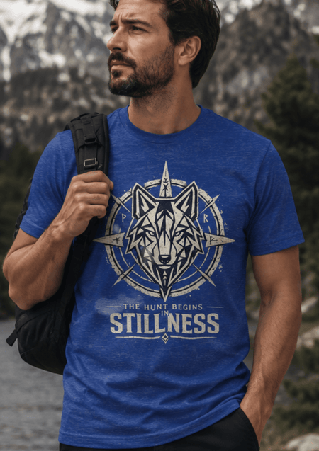Stillness Wolf T-Shirt — 'The Hunt Begins' Graphic Tee - Hilt and Stone