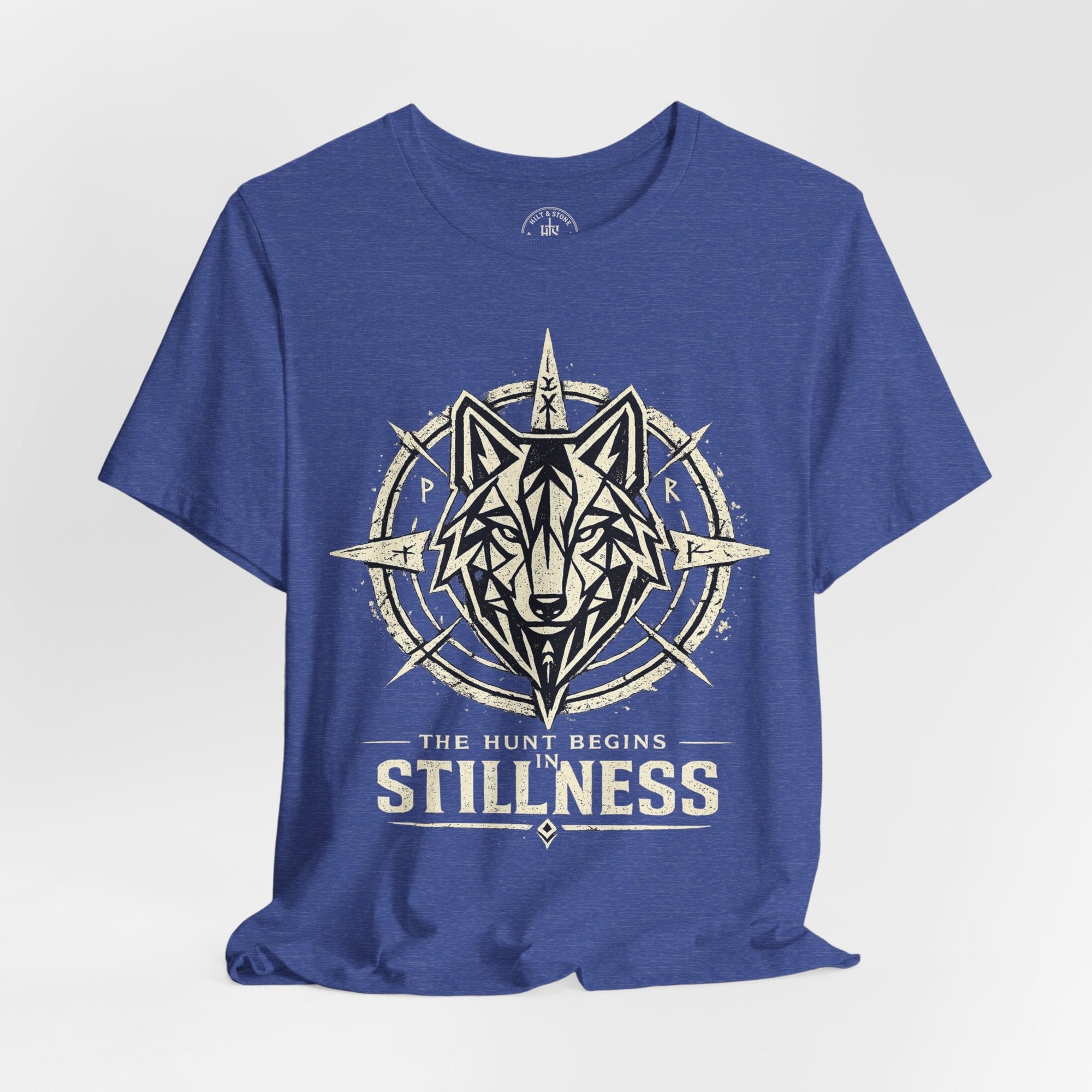 Stillness Wolf T-Shirt — 'The Hunt Begins' Graphic Tee - Hilt and Stone