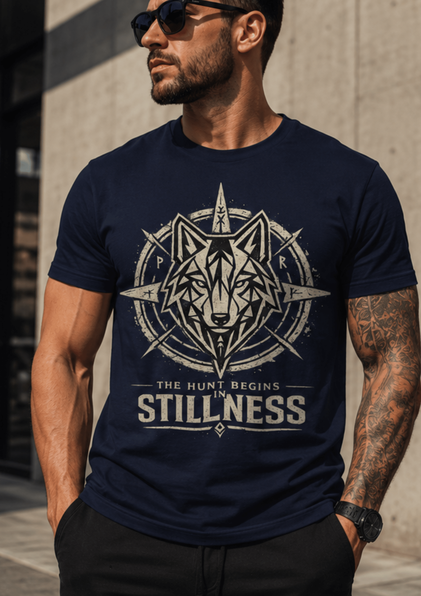 Stillness Wolf T-Shirt — 'The Hunt Begins' Graphic Tee - Hilt and Stone