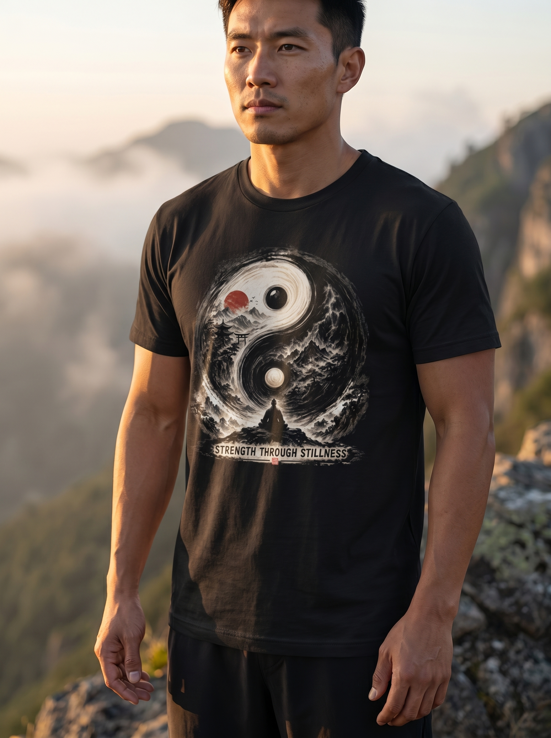 Yin Yang Zen T-Shirt — "Strength Through Stillness" Graphic Tee - Hilt and Stone