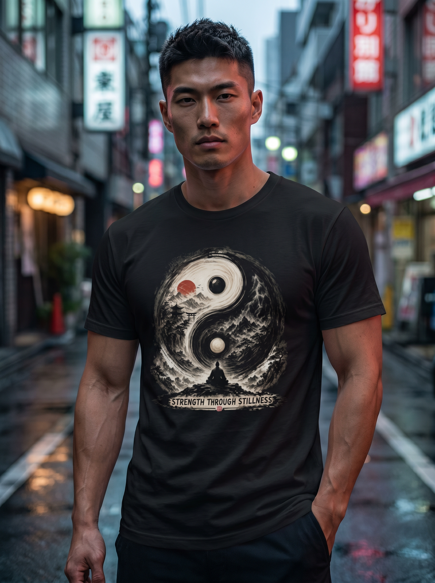 Yin Yang Zen T-Shirt — "Strength Through Stillness" Graphic Tee - Hilt and Stone