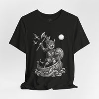 Load image into Gallery viewer, Viking Warrior Cat Graphic T-Shirt – Norse Adventure Statement Shirt - Hilt and Stone