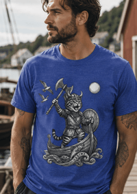 Load image into Gallery viewer, Viking Warrior Cat Graphic T-Shirt – Norse Adventure Statement Shirt - Hilt and Stone