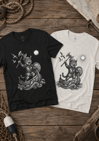 Load image into Gallery viewer, Viking Warrior Cat Graphic T-Shirt – Norse Adventure Statement Shirt - Hilt and Stone