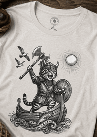 Load image into Gallery viewer, Viking Warrior Cat Graphic T-Shirt – Norse Adventure Statement Shirt - Hilt and Stone