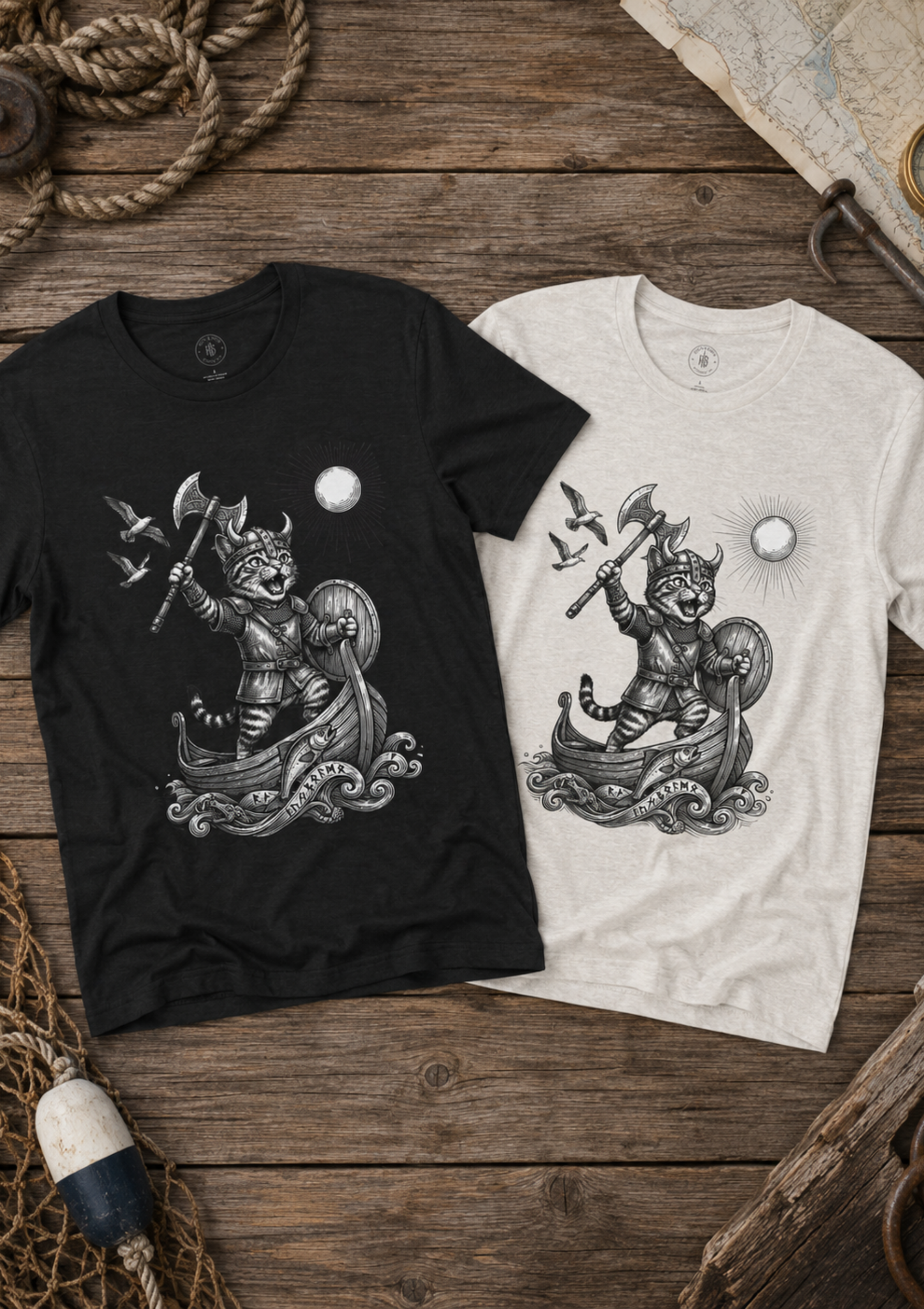 Viking Warrior Cat Graphic T-Shirt – Norse Adventure Statement Shirt - Hilt and Stone