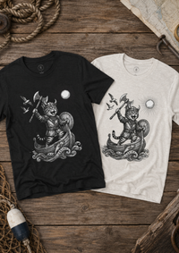 Load image into Gallery viewer, Viking Warrior Cat Graphic T-Shirt – Norse Adventure Statement Shirt - Hilt and Stone